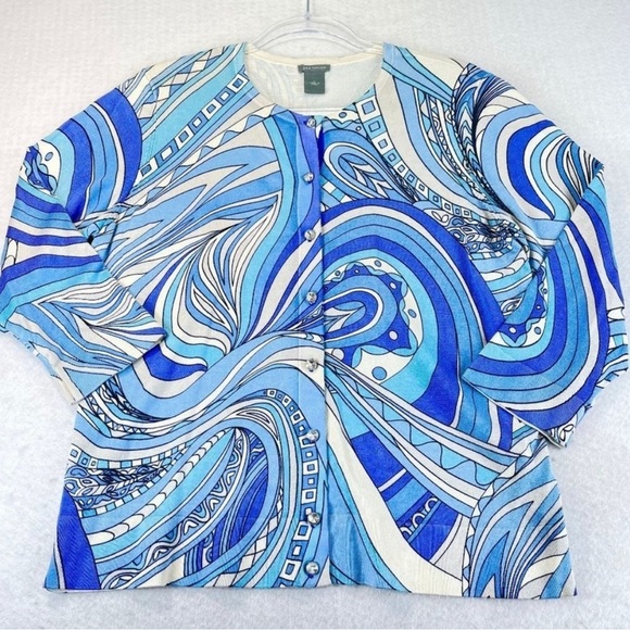 Ann Taylor Sweaters - Ann Taylor Cardigan Sweater Silk Blend 60s Pinup Style Paisley Blue Size L